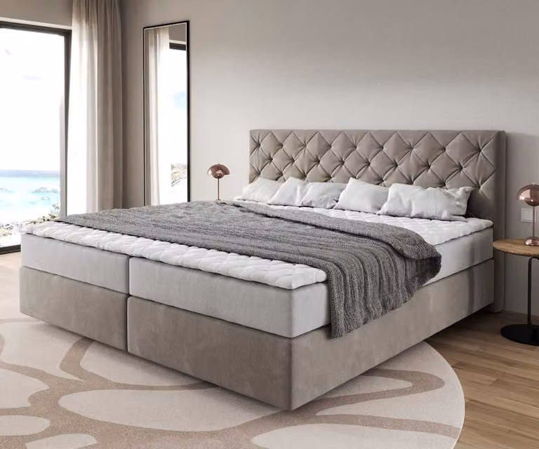 DELIFE Boxspringbed Dream-Great microfibra Beige 200x200 cm con materasso a molle insacchettate e topper Visco