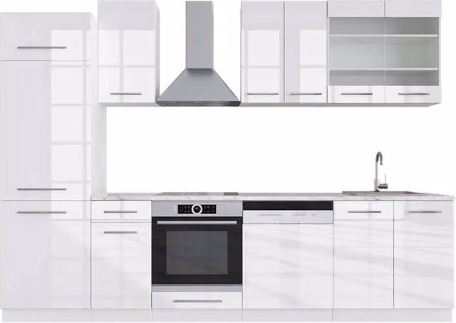 Cucina componibile moderna Vicco Fame-Line Bianco lucido, L: 300 cm, H: 206.8 cm, P: 60 cm – 1