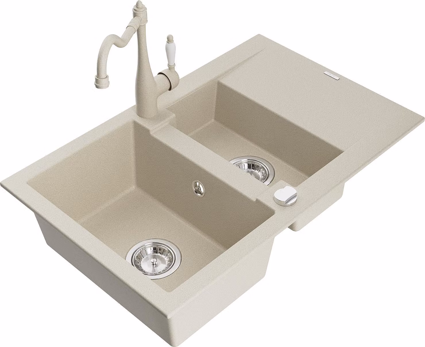 Mexen Gaspar lavello in granito 1,5 vasche con sgocciolatoio e rubinetto da cucina Carla, beige - 6507-69-670700-69