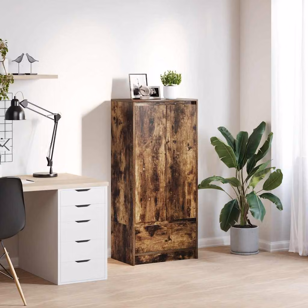 Armadio a parete vidaXL in legno marrone con ante a battente e cassetti, stile rustico, L: 55,5 cm, P: 34 cm, H: 119,5 cm