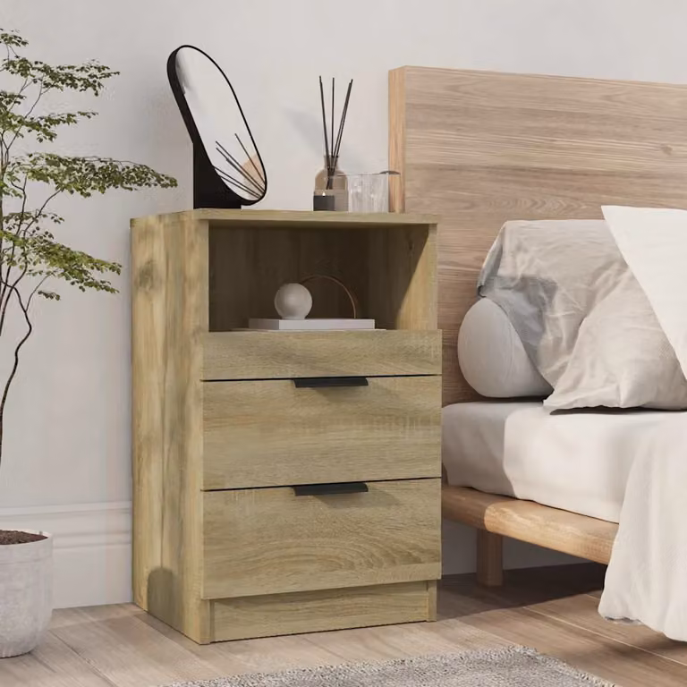 Comodino vidaXL in legno ingegnerizzato Rovere Sonoma, colore marrone e beige, design moderno per camera da letto, L: 40,0 cm, P: 36,0 cm, H: 65,0 cm