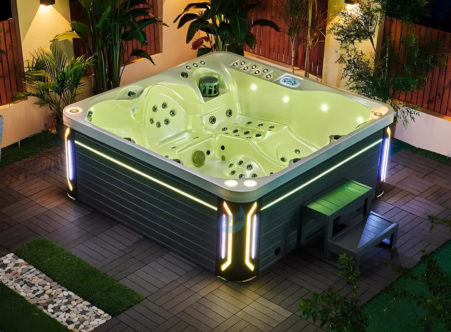 Whirlwanne Hydromassagewanne Whirlpool Blubberbad Spa-Bad Sprudelbad 210x210 cm