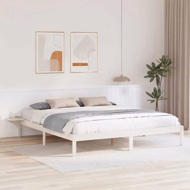 Struttura del letto moderna vidaXL in pino massello bianco L/P: 180 x 200 cm