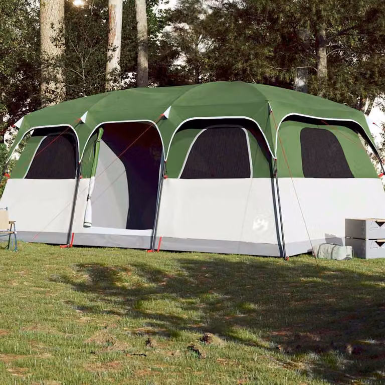 Tenda Familiare a Cabina vidaXL per 10 Persone Verde Impermeabile in Poliestere L/P/H: 487 x 223 x 4 cm