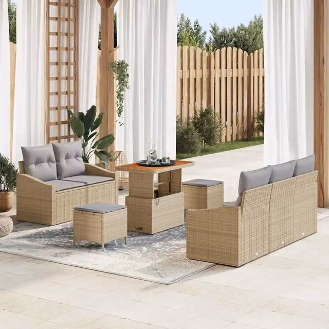 Set Divano da Giardino 8 pz Beige polyrattan 3362602