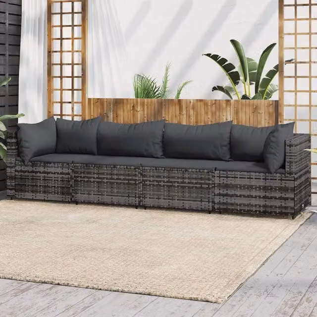 Set Divani da Giardino 4 pz con Cuscini in Polyrattan Grigio 319768
