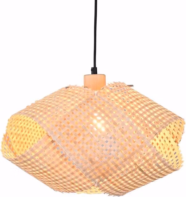 LÚZETE Lampada a Sospensione Imogen in Bambù e Metallo, Colore Beige e Nero