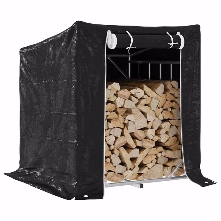 Rastrelliera per legna vidaXL con copertura antipioggia in acciaio zincato e plastica, colore nero