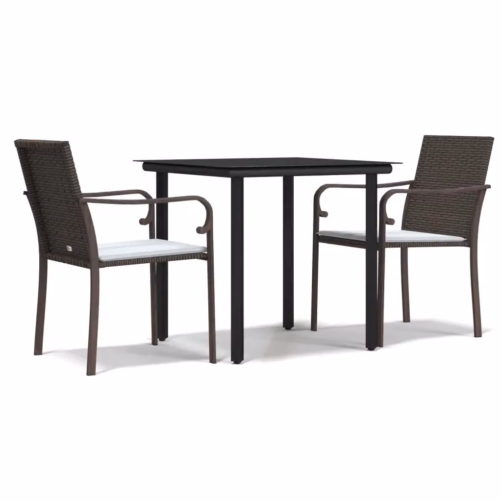 Set Pranzo da Giardino vidaXL in Polyrattan e Acciaio con Piano in Vetro, 3 Pezzi – 2