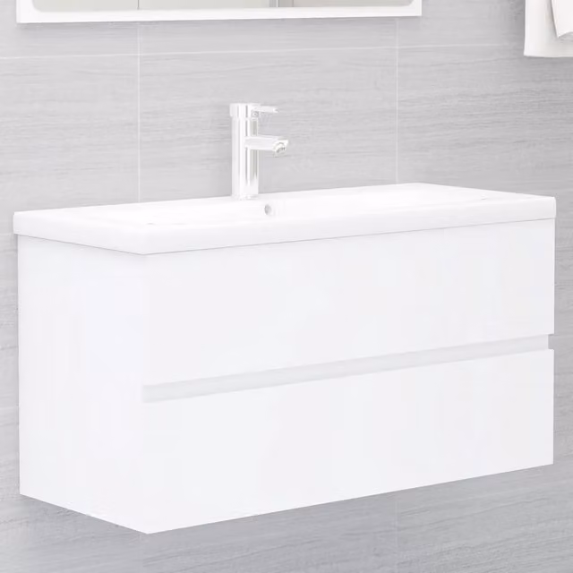 Mobile con Lavabo Integrat-Armadietto da Cucina-Lavandinoo Bianco in Legno Multistrato 377898