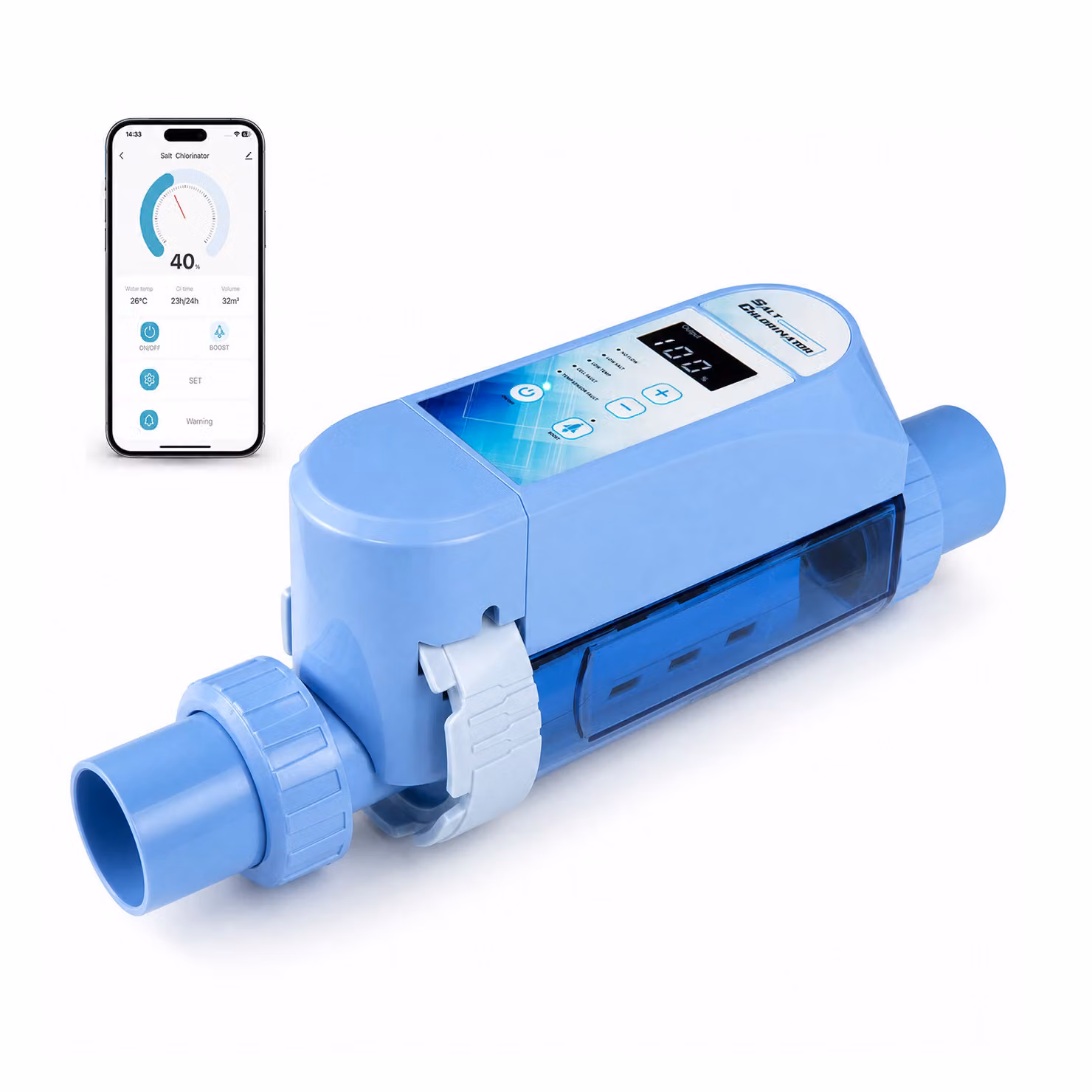 Costway Generatore di cloro salino per piscine fino a 18 m3 con sistema di clorazione a sale 4 g/h, controllo tramite app e funzione autopulente