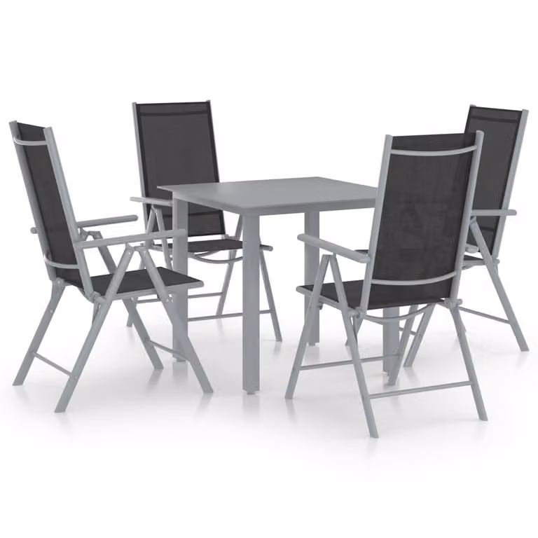 The Living Store Set da pranzo da giardino 5 pezzi in alluminio argento e nero
