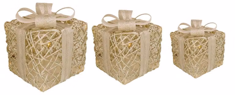 Set 3 Pacchi Dono Natalizi Decorativi con Luci LED Bianco Caldo