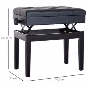 Panca per pianoforte OKWISH con vano contenitore, seduta imbottita in ecopelle nera e struttura in legno, altezza regolabile – 2