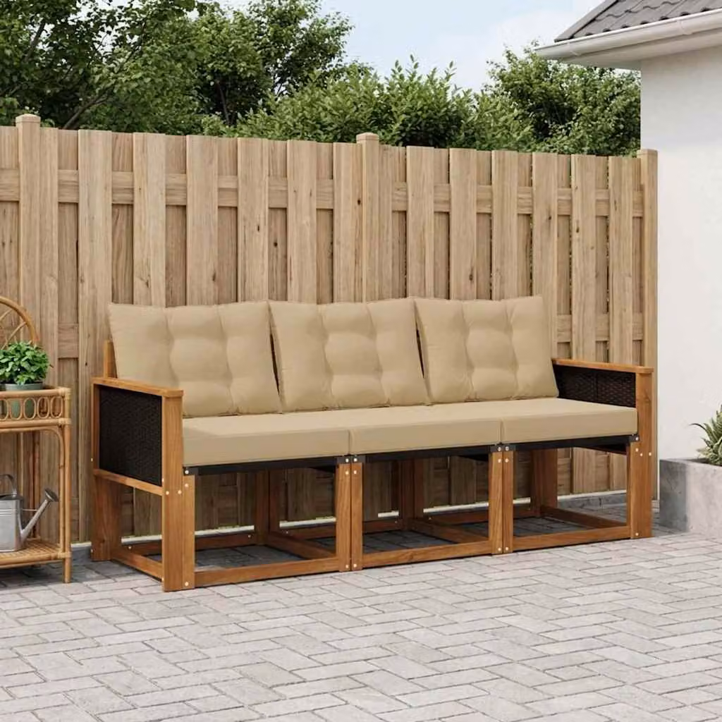 Set di divani da esterno vidaXL in legno di acacia con cuscini beige e marrone