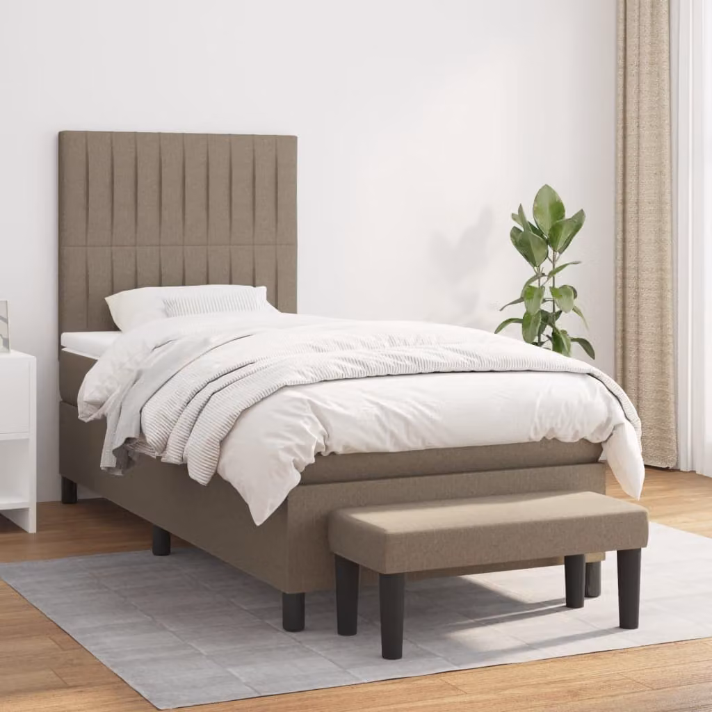 vidaXL Giroletto a Molle con Materasso Ibrido in Tessuto Beige e Bianco L/P/H: 203 x 90 x 128 cm – 1