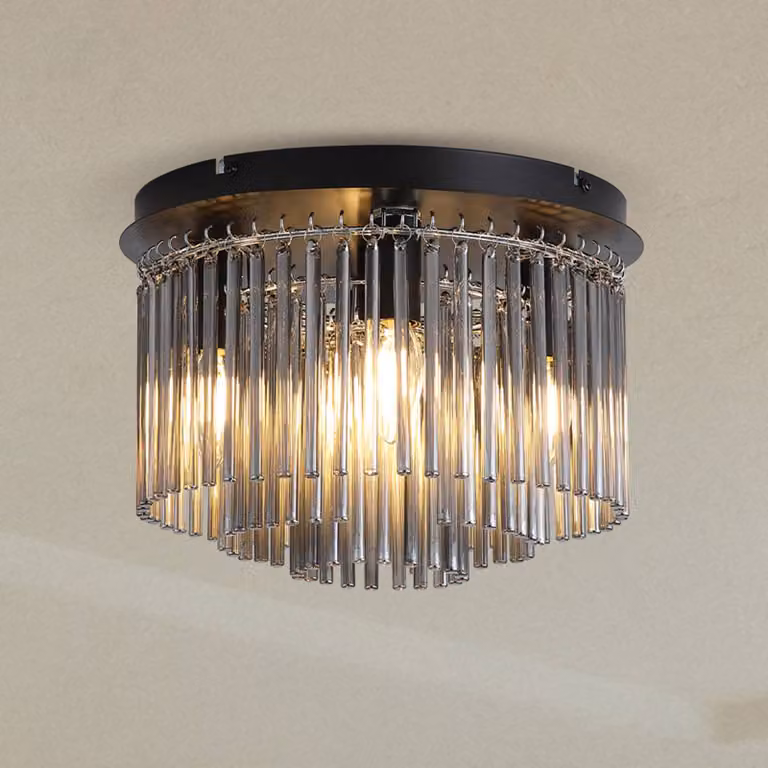 Searchlight Plafoniera soffitto Swizzle, dimmerabile, Alluminio / Grigio / Zincato, Soggiorno / Sala da pranzo, Vetro, Plafoniera