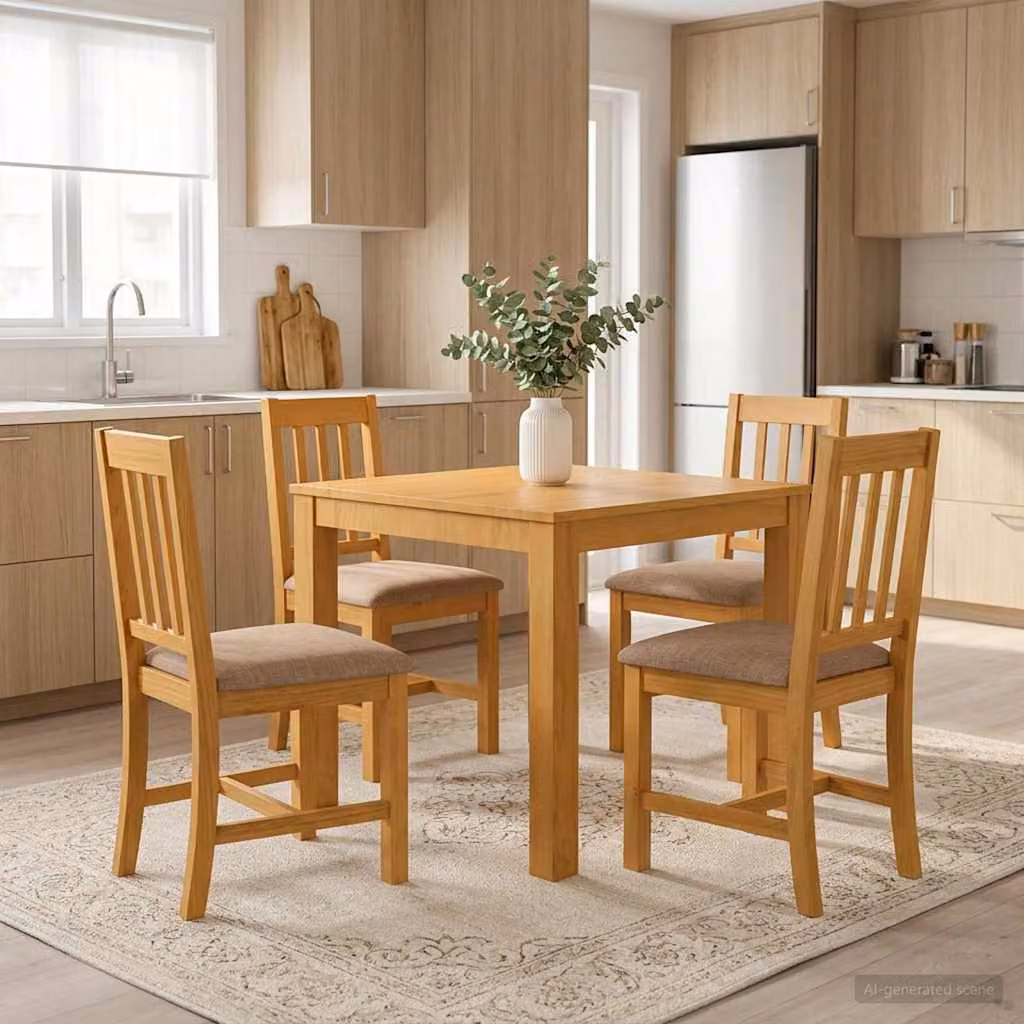 Set da pranzo vidaXL in legno di quercia massello da 5 pezzi, colore grigio e marrone, tavolo rettangolare e 4 sedie per cucina e sala da pranzo