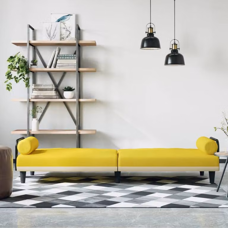 Maison Exclusive - Divano letto con braccioli, colore giallo chiaro, rivestito in tessuto