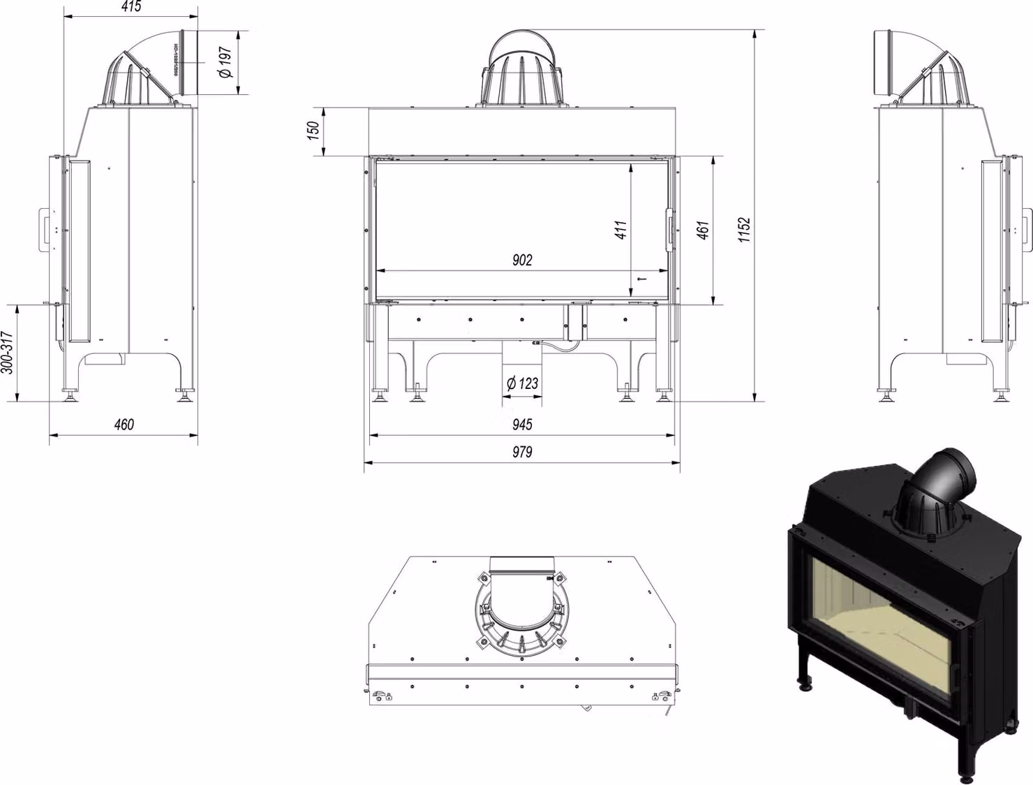 Inserto per caminetto in acciaio KRATKI NADIA 14 kW Ø 200 con molla della porta