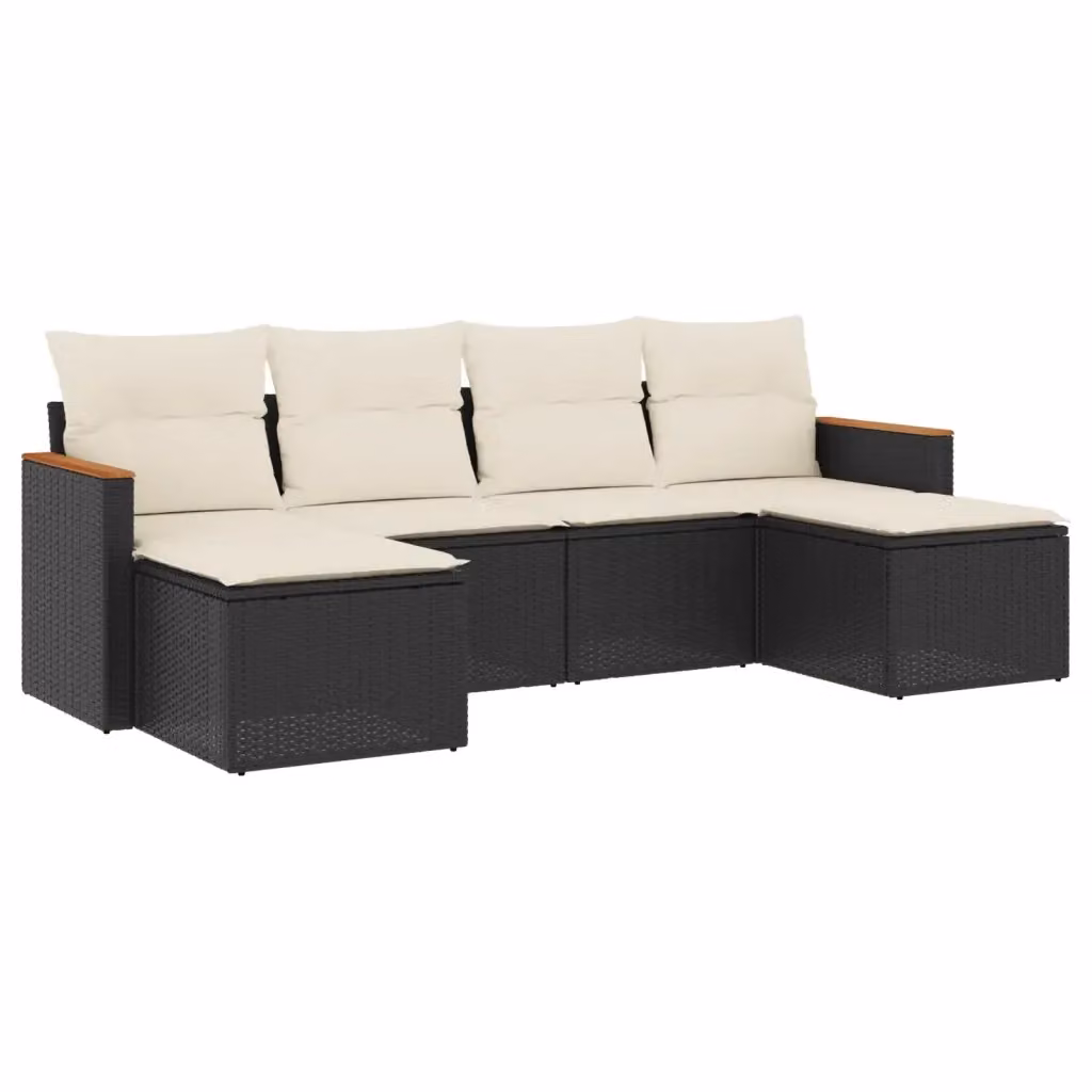 Set Divano da Giardino L Shape Design Mania in Polyrattan Nero con Cuscini e Ottoman 6 pz – 2