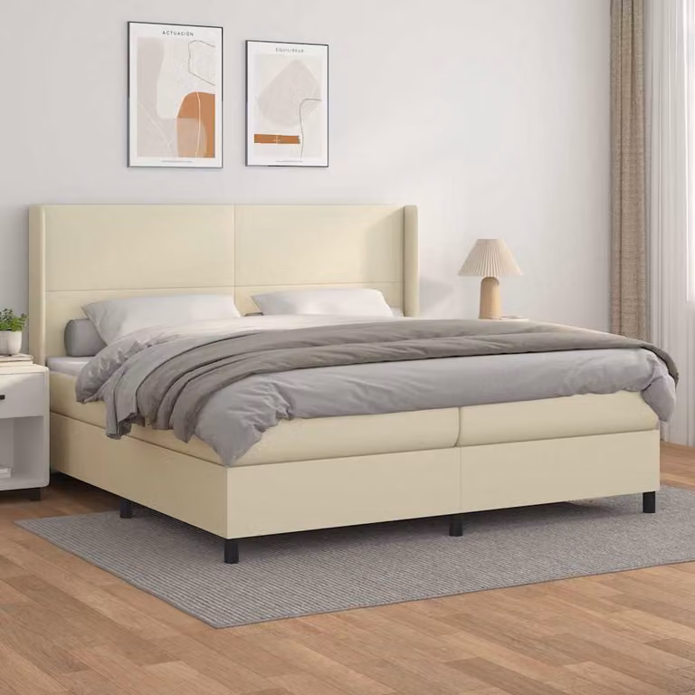 vidaXL Giroletto a Molle con Materasso in Similpelle Beige 200x200 cm