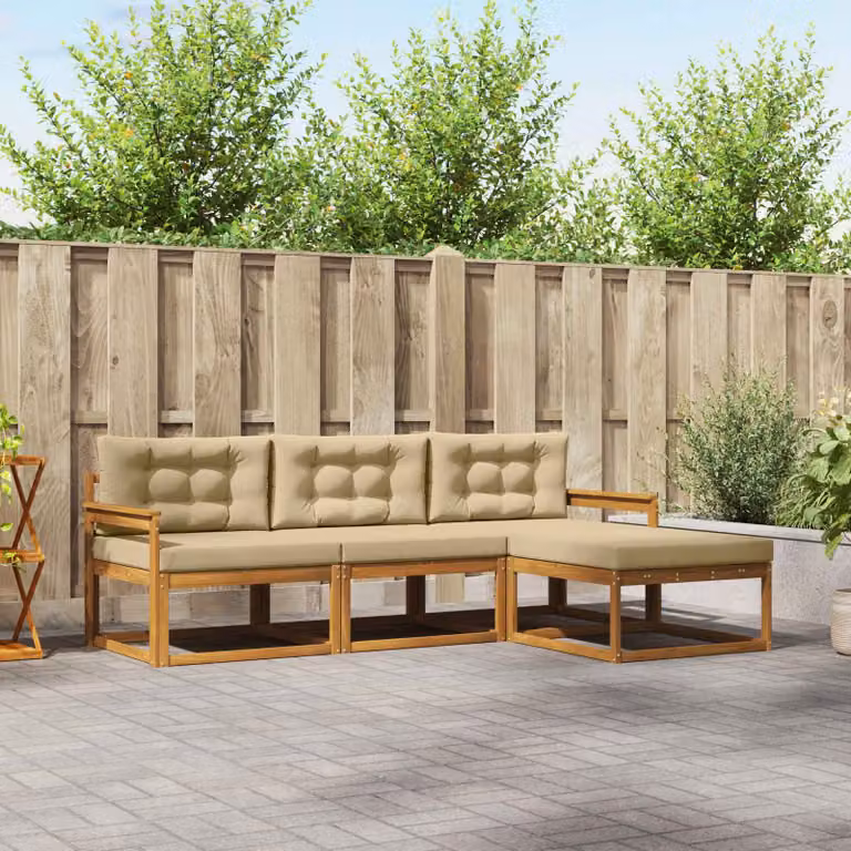 Set di divani da esterno vidaXL a forma di L in legno di acacia con cuscini, beige e marrone