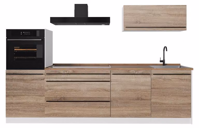 Cucina componibile Vicco R-Line Sonoma/Bianco 280 cm piano di lavoro Rovere dorato, Model 67278