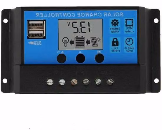 Regolatore di carica solare 12 V/24 V 30 A con PWM, modalità automatica, display LCD e doppia porta USB per impianti solari
