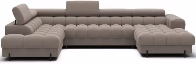Divano panoramico convertibile beige con angolo sinistro FERARIA MEUBLORAMA L: 358 cm, P: 93 cm, H: 202 cm – 1
