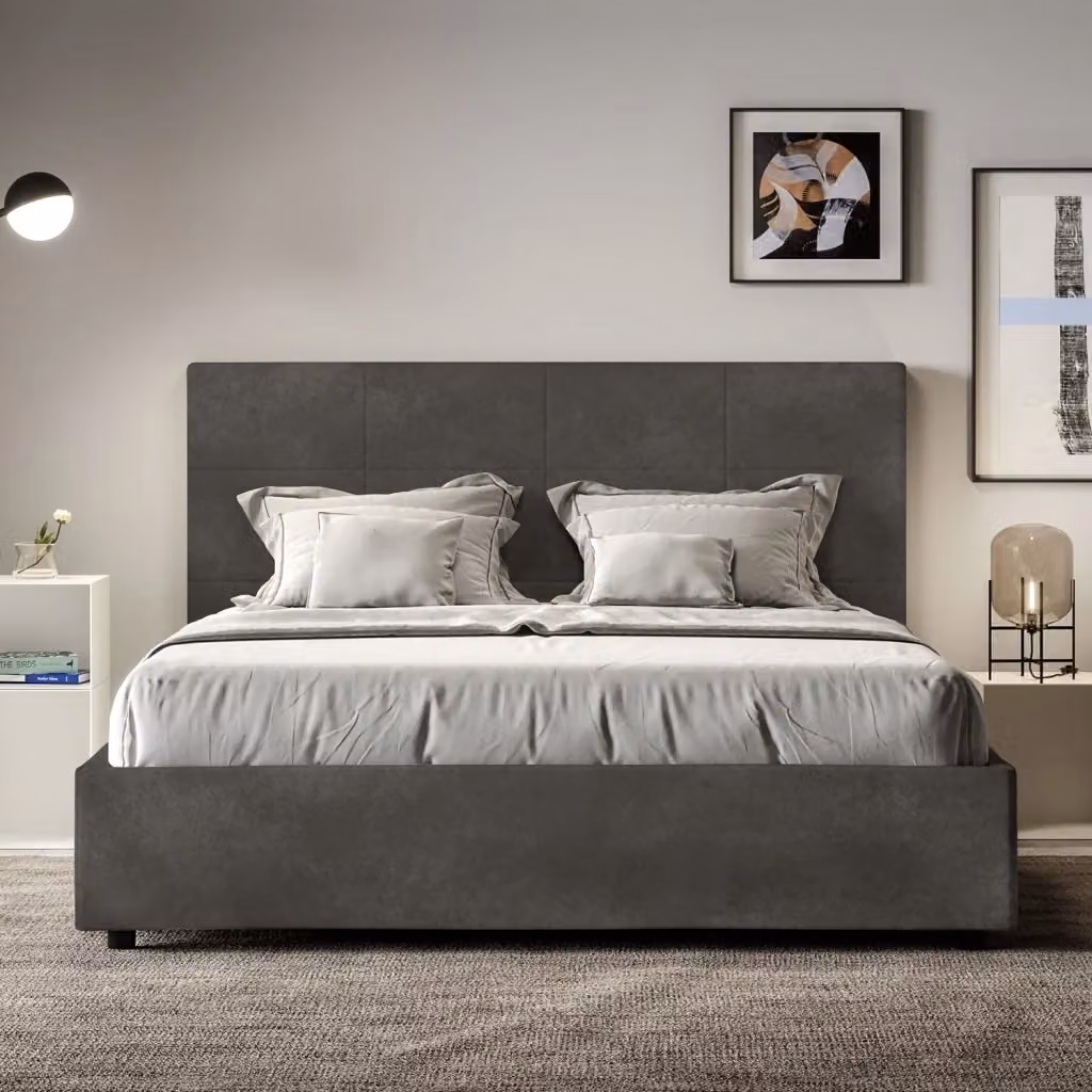 Letto Matrimoniale Mika Giordanoshop con Contenitore e Rete a Alzata Imbottito in Microfibra Grigio L/P/H: 160 x 200 x 122 cm – 2
