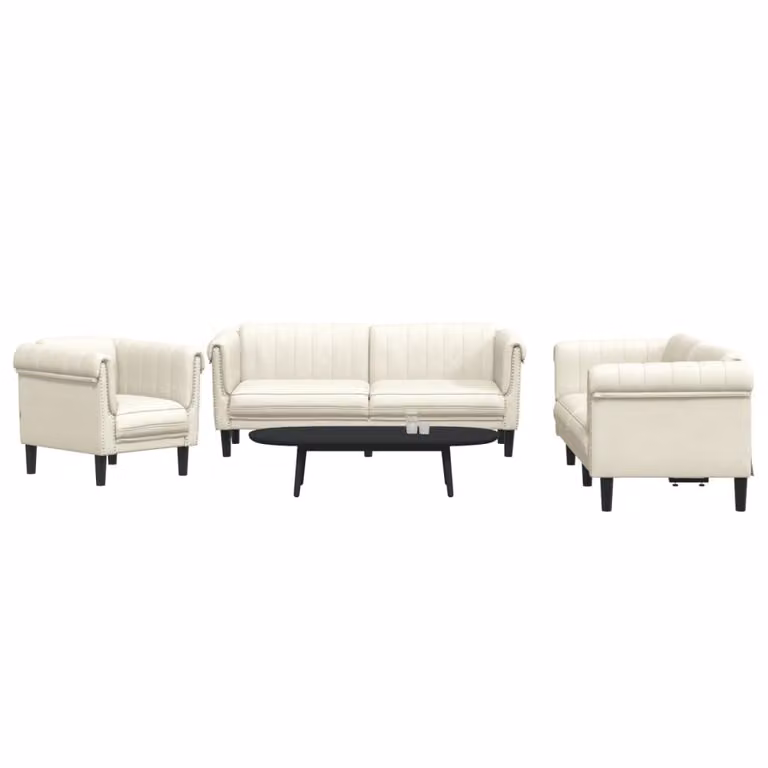 Maison Exclusive - Set divano 3 pezzi in velluto color crema