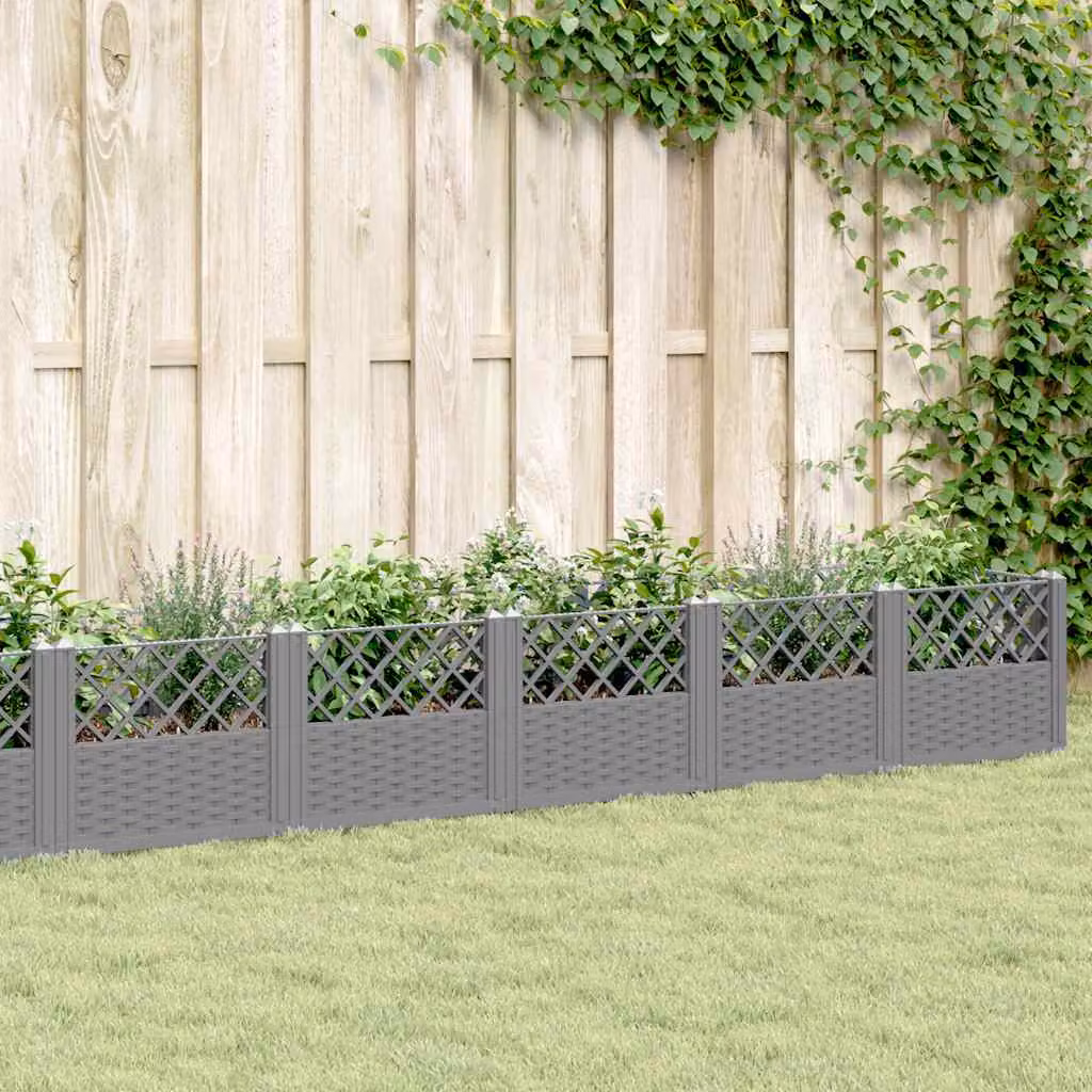 Fioriera da giardino con picchetti vidaXL in plastica grigio chiaro L: 363,5 cm, P: 43,5 cm, H: 43,5 cm