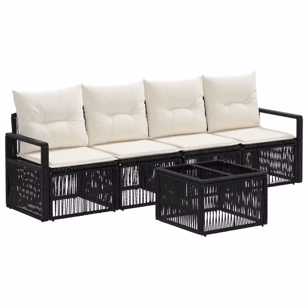 Set Divano da Giardino vidaXL 5 Pezzi in Polyrattan Nero con Tavolino e Cuscini – 2