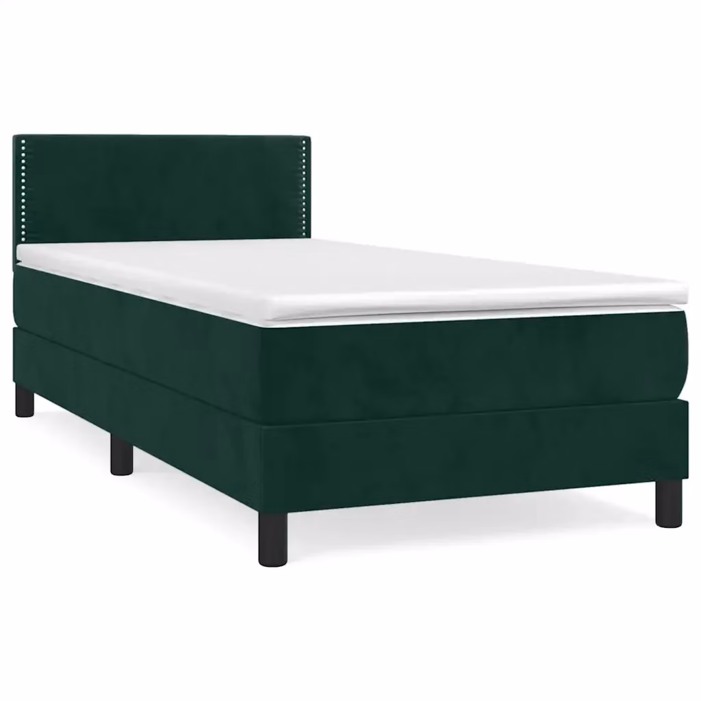 Letto Ibrido con Giroletto a Molle e Materasso vidaXL in Velluto Verde Scuro e Bianco, L/P/H: 80 x 200 x 151 cm – 2
