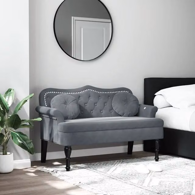 Panca vidaXL in velluto grigio con struttura in legno e MDF, L: 120,5 cm, P: 65 cm, H: 75 cm