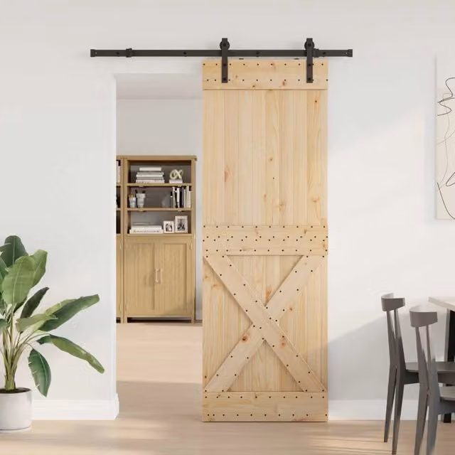 Porta scorrevole moderna vidaXL in legno e acciaio, colore marrone e nero, L: 80 cm, H: 210 cm