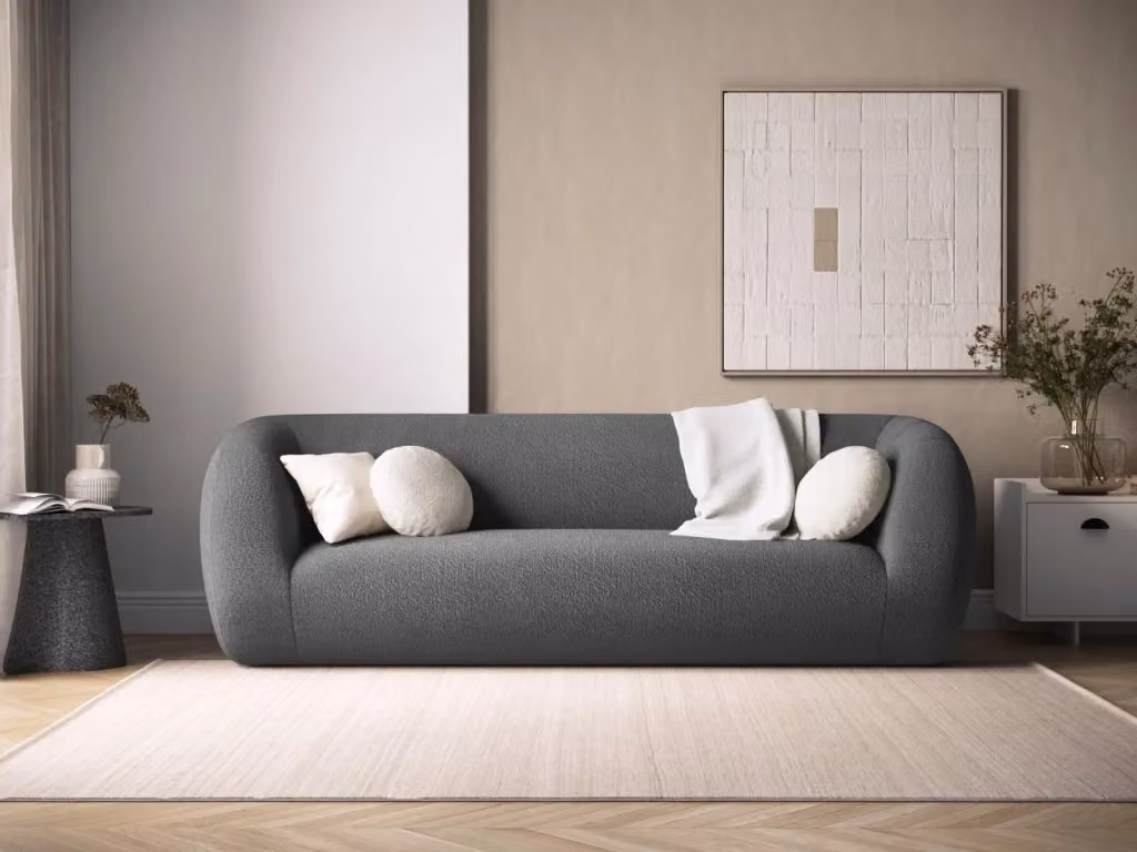 Divano 3 posti Essen di Cosmopolitan Design in bouclé grigio con cuscini inclusi – 2