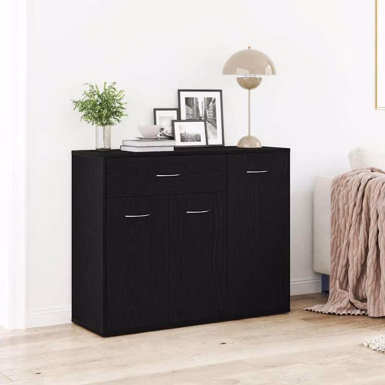 Credenza vidaXL in legno multistrato e MDF, colore nero, L 88 cm x P 30 cm x H 70 cm