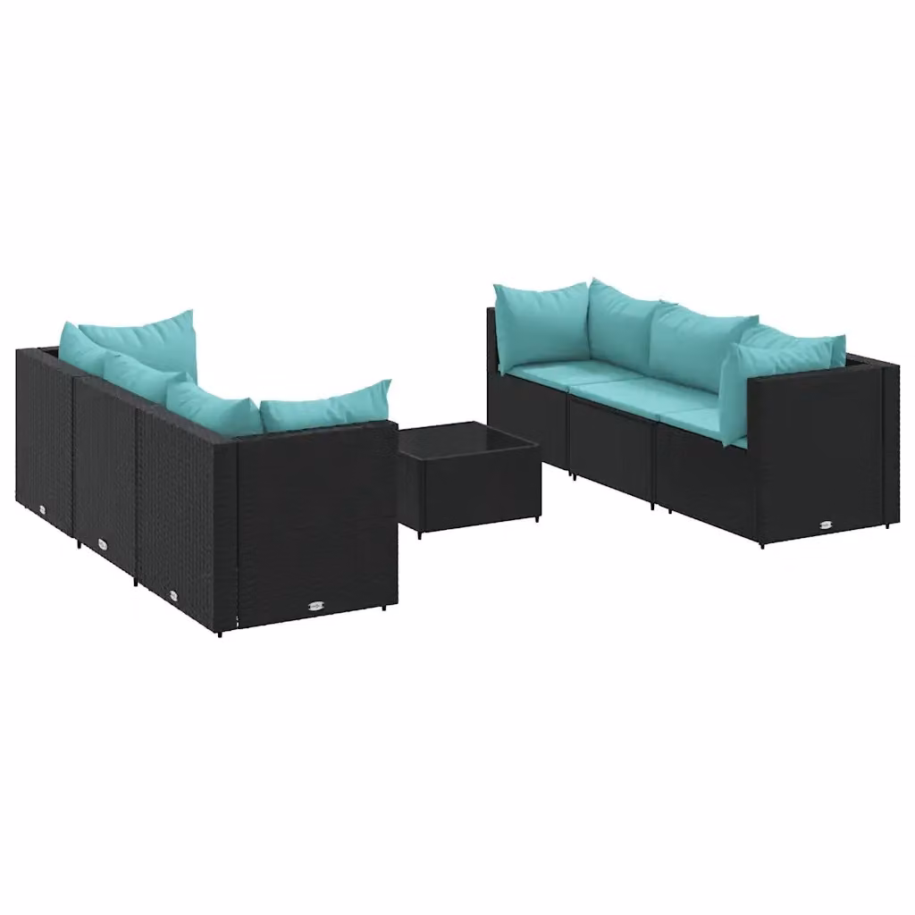 Set Salotto da Giardino vidaXL a Forma di L con Cuscini, Divano a 2 Posti, Elemento Angolare e Tavolino, Colore Nero e Blu – 2