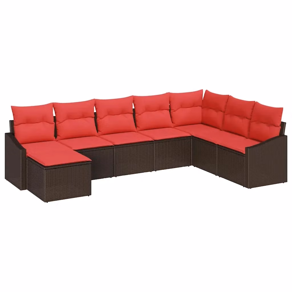 Set di divani da giardino a forma di L vidaXL in rattan marrone con 8 pezzi e tavolino da esterno – 2