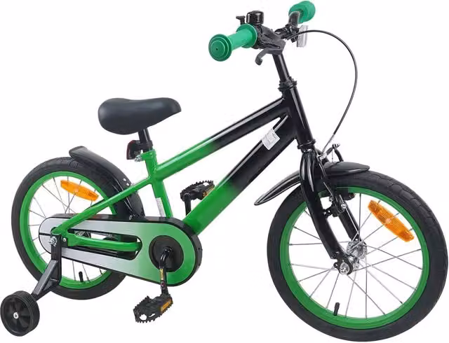 Bicicletta per bambini da 16 pollici in metallo e gomma, colore nero e verde – 1