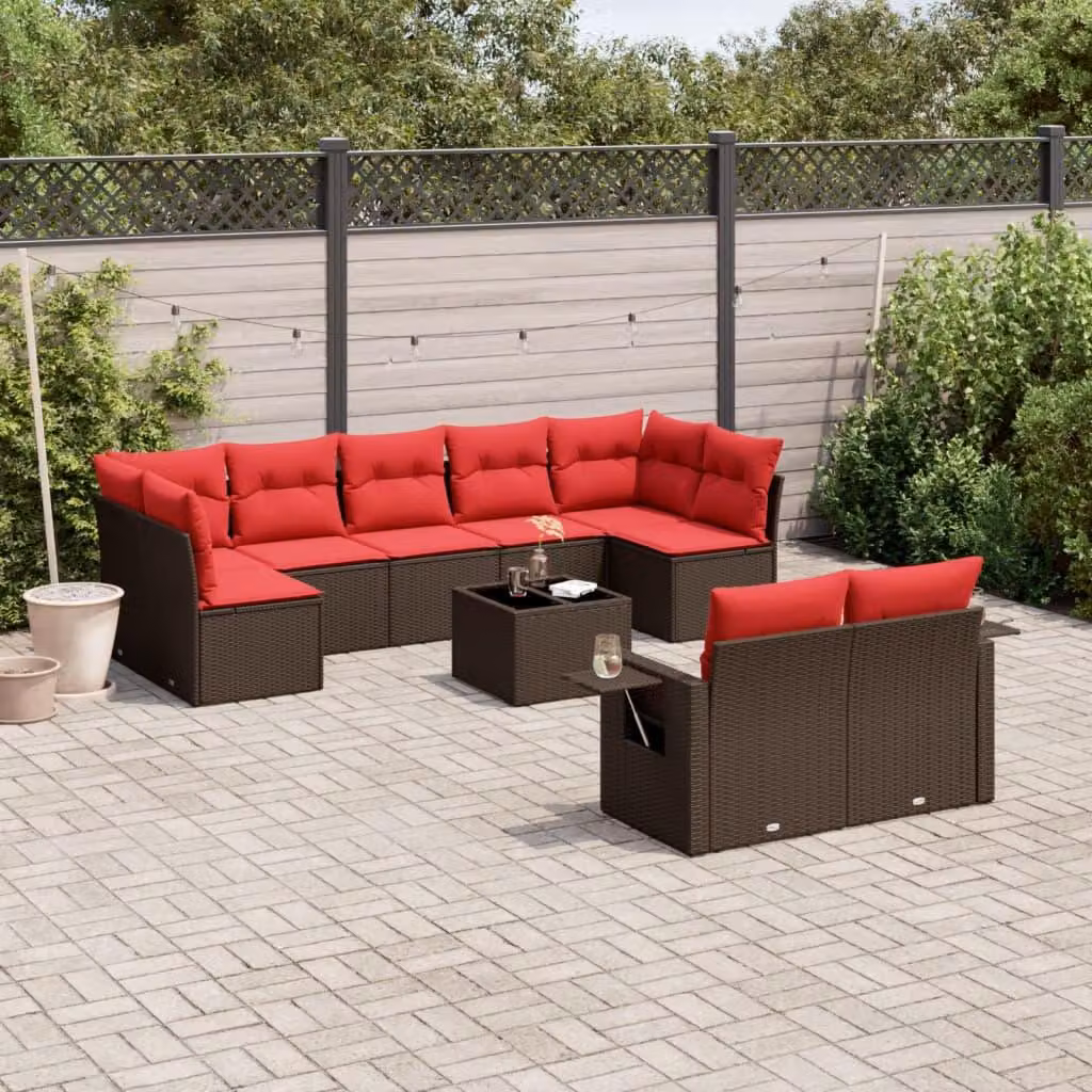 Maison Exclusive - Set da giardino 10 pezzi con cuscini, marrone, polyrattan
