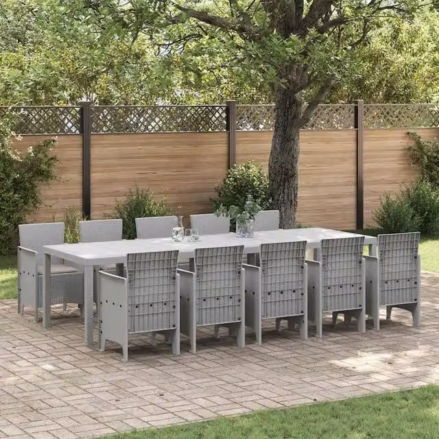 Set da Pranzo per Giardino 11 pz Grigio chiaro Poly Rattan 3378768