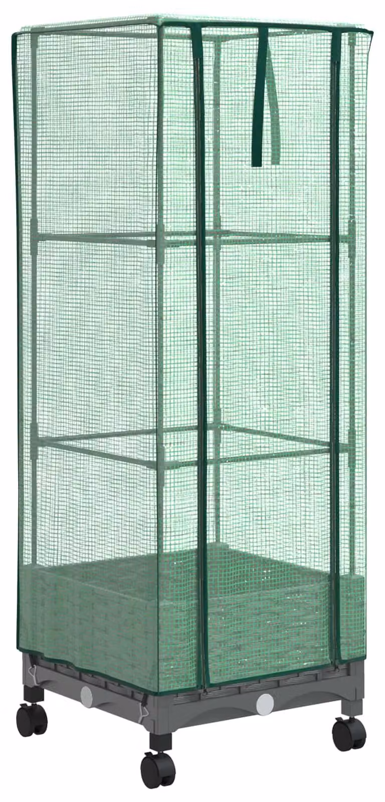 Vaso da giardino con copertura a serra e ruote, colore grigio chiaro, materiale: polipropilene