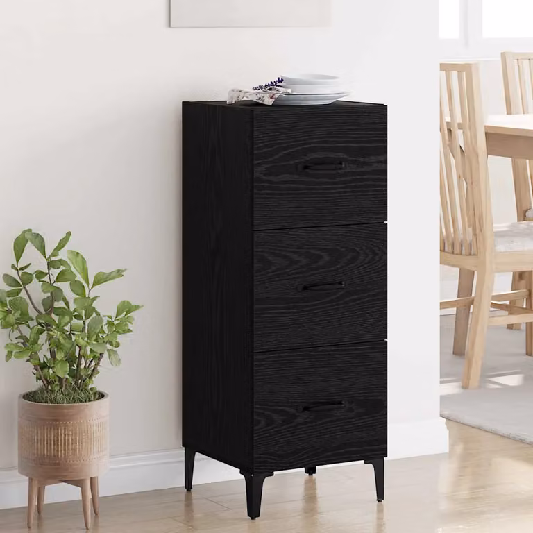 Credenza moderna vidaXL in legno MDF e metallo, colore nero, L 34,5 cm x P 34 cm x H 90 cm