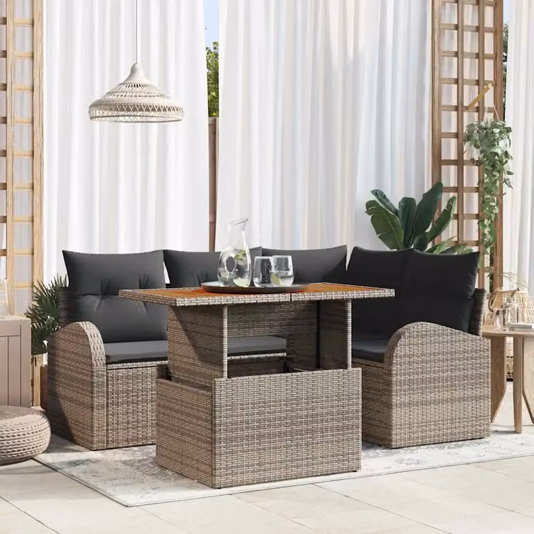 Set Divano da Giardino a L vidaXL in Polyrattan Grigio con Tavolino e Cuscini