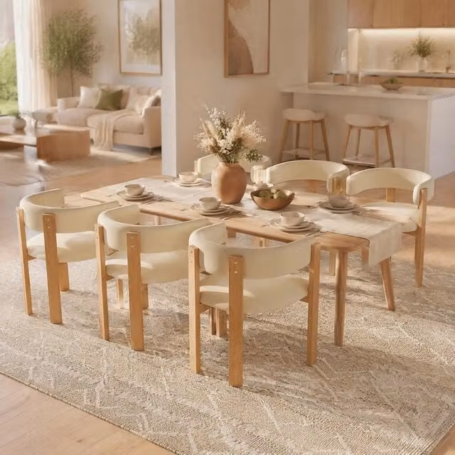 Sedia da pranzo MIVRAY in flanella beige con seduta imbottita e gambe in metallo effetto legno, H 72,5 x L 48 x P 47 cm