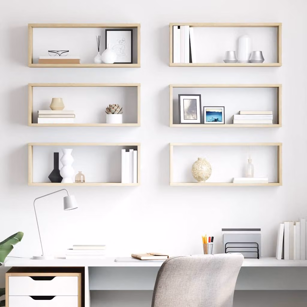 Set di 6 mensole a cubo da parete vidaXL in legno Rovere Sonoma, L 60 cm x P 15 cm x H 23 cm