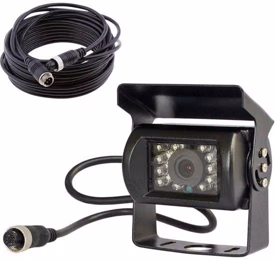 Telecamera posteriore con visione notturna a 4 pin - Cavo da 15 metri a 4 pin - 18 LED IR - Robusta e impermeabile - 12 V-24 V - Per autobus, autocarri e rimorchi
